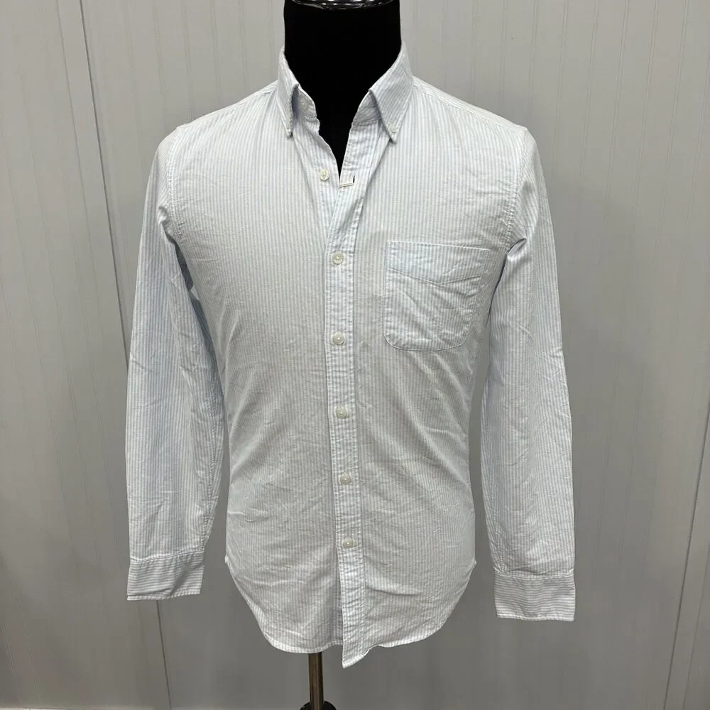 J. Crew Men's Small Blue/White Striped Slim Fit Button-Front Oxford Shirt NWT